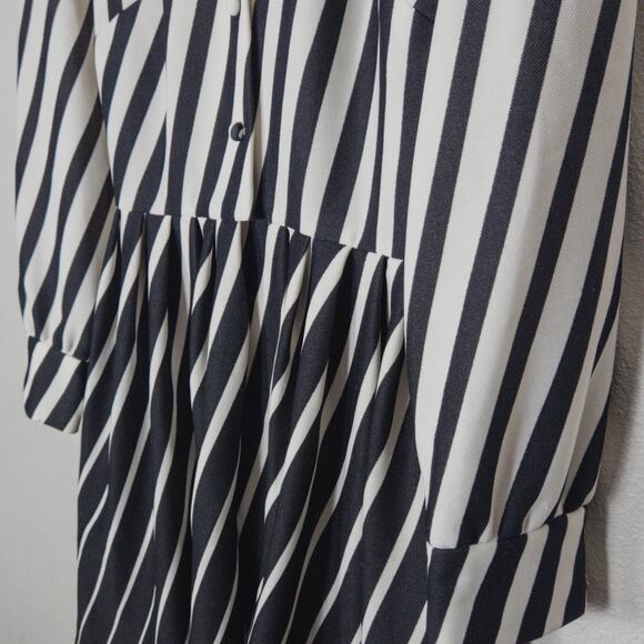 Mary Dobbs Vintage Shirt Dress Black White Stripe Fit Flare Mad Men Secretary M - Picture 4 of 10